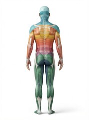 Obraz premium This artwork displays the nerve plexuses and dermatomes linked to spinal nerves on a human figure from the back.