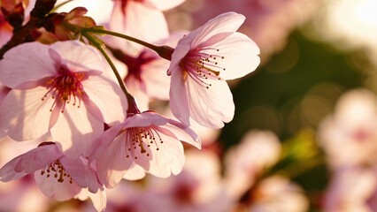 close-up with a shallow depth of field of sakura flowers that blossom during the spring time © Taka