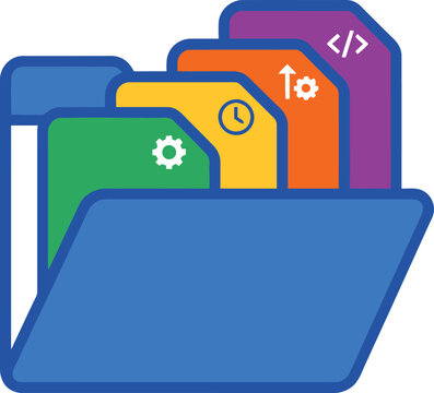 File folder management system with colorful categorical tabs for organized digital documentation.