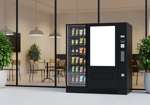 Modern Vending Machine with Blank Screen in Contemporary Office Interior