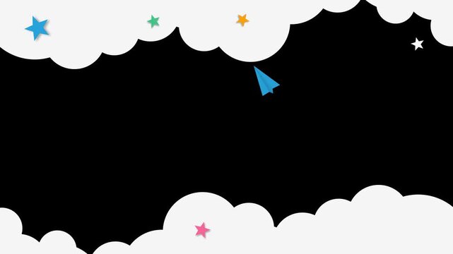White cloud frame and flying paper plane for kids decoration transparent background