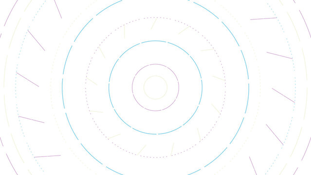 Vibrant concentric circles with colorful light segments forming an abstract digital tunnel on black space