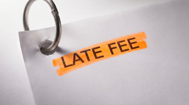 Financial document with an orange label indicating a late fee penalty for overdue payment