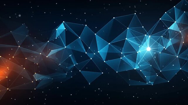abstract blue digital background made of glowing polygonal shapes and connected particles. Ai generated