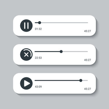 Volume equalizer with sound waves and play icon. Voice message with spectrum noise, button. Shape of mobile talk track. Audio social media recording chart. Podcast soundwave line. Vector illustration