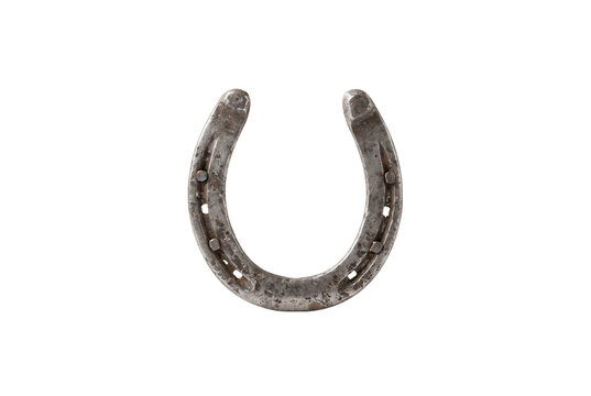 A rustic worn steel horseshoe turned upwards as a symbol of good luck and fortune