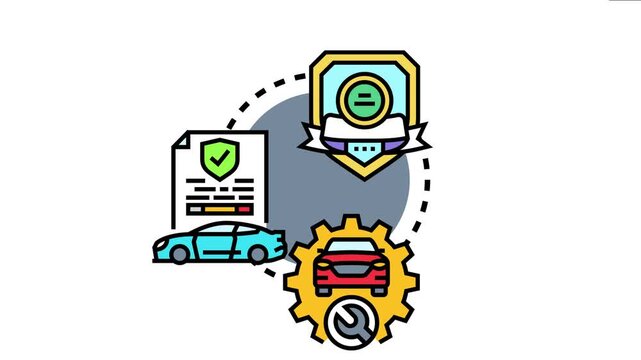 Vehicle warranty coverage concept connecting a new car, a protection policy, and maintenance service, symbolizing extended safety and reliability for automobile owners