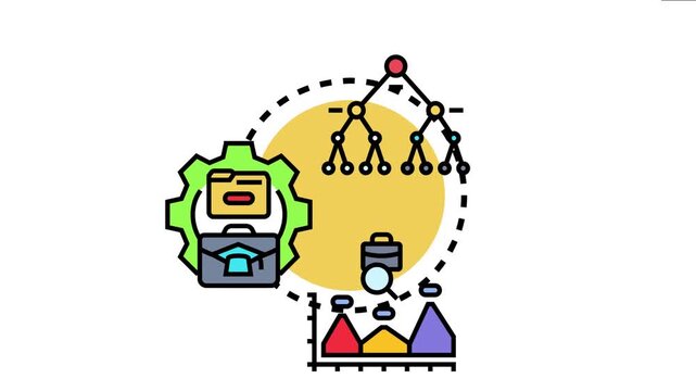 Version control system concept visualizes branching and commit history through a tree structure, exploring project evolution, data management, and development workflow