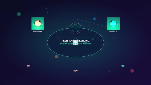 Space-Themed Peer-to-Peer Lending Concept Illustration with Borrower and Investor