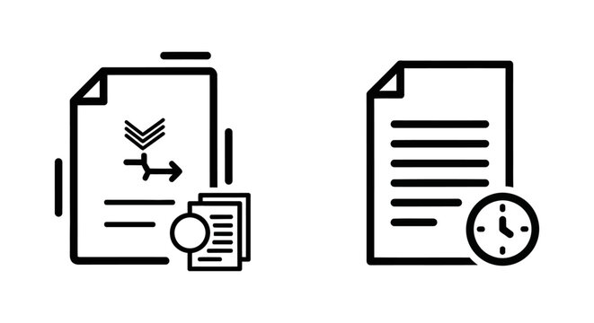 Linear vector icons representing contract versioning and document history management with document contract management business workflow hierarchy sequence tracking information