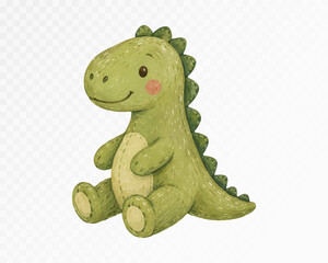 Fototapeta premium Cute green dinosaur toy watercolor vector art