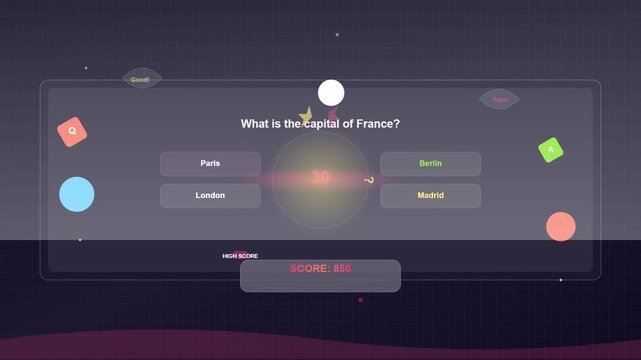 Digital Quiz Game Show Interface with Space-Themed Background and Multiple Choice Options