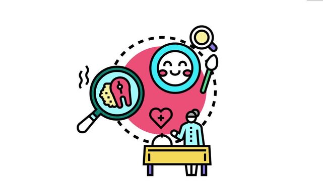 Brain teaser meals concept a person creating a challenging dish, examining ingredients, serving healthy choices, and ensuring customer satisfaction with a meal puzzle