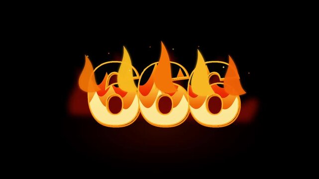 Number 666 burning in hell fire with bright orange flames