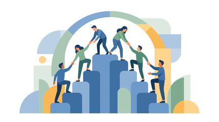 Fototapeta premium People helping each other climb to success in business teamwork illustration