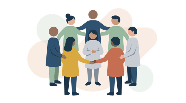 Diverse people in circle for community unity and teamwork illustration