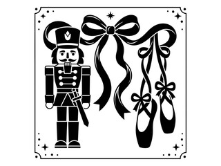 Naklejka premium Nutcracker soldier with ballet shoes and oversized ribbon