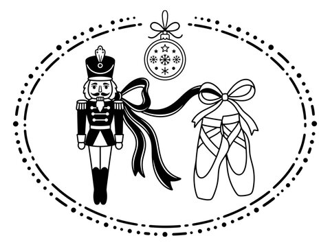 Nutcracker soldier and ballet shoes oval Christmas frame