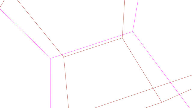 Abstract geometric wireframe composition with intersecting lines and vibrant neon colors against deep darkness