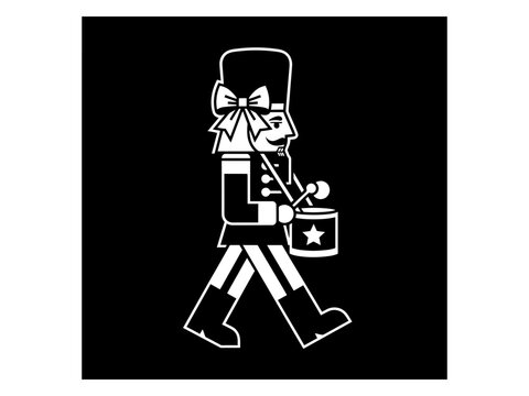 Reverse silhouette walking nutcracker on black square