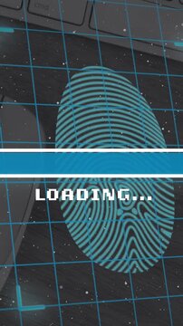 Animation of loading over fingerprint, mouse and keyboard on desk