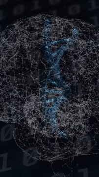 Animation of brain rotating over dns on black background