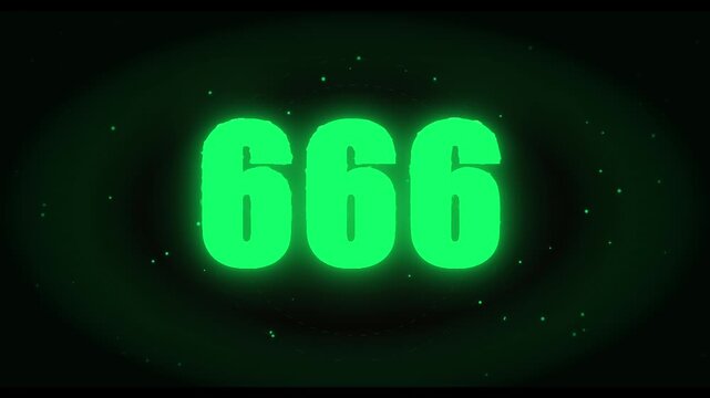 Glowing green 666 number flickering on a dark background