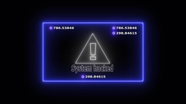 Digital verification failed warning alert with glowing red neon warning triangle and rapidly changing data streams on a dark abstract map background, for cybersecurity and, system error concepts