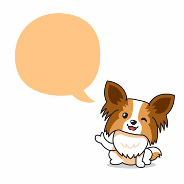 Cute Papillon puppy sitting with blank speech bubble cartoon vector illustration