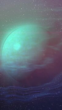 Animation of green planet in navy violet space