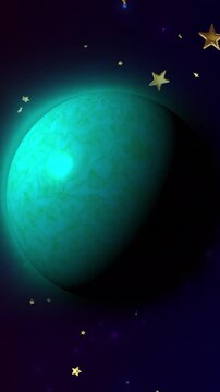 Animation of green planet in black starry space