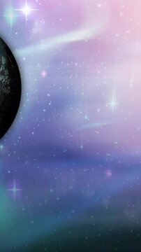 Animation of blue planet in smoky green, violet and pink space