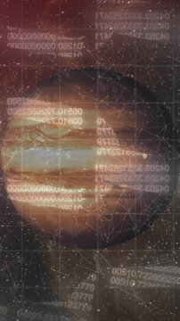 Animation of brown planet over block chain