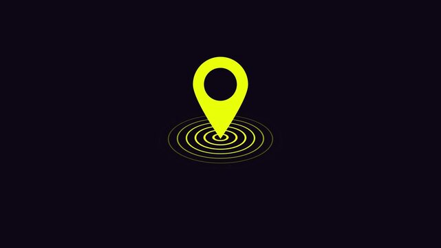 GPS location pointer animated with radio wave, location map pointer with pin icon and location animation 4k animation video on black backgroun