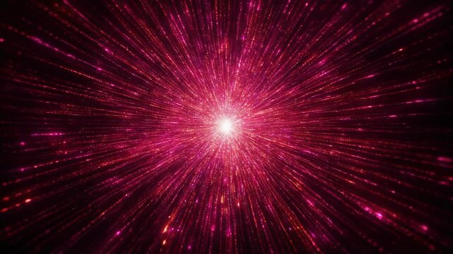 Bright red and pink light rays radiating from a central point in space
