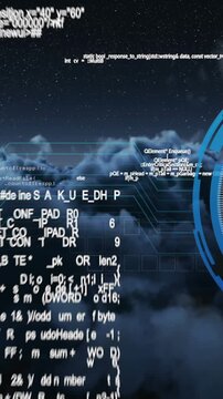 Animation of data processing with padlock icon over clouds