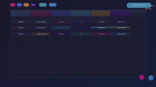 Digital Inventory Management Dashboard Showing Stock Items with Status and Dates