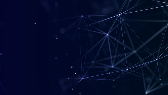 Abstract polygonal space with dots and lines. Connection science background. Triangular business wallpaper. 3d rendering