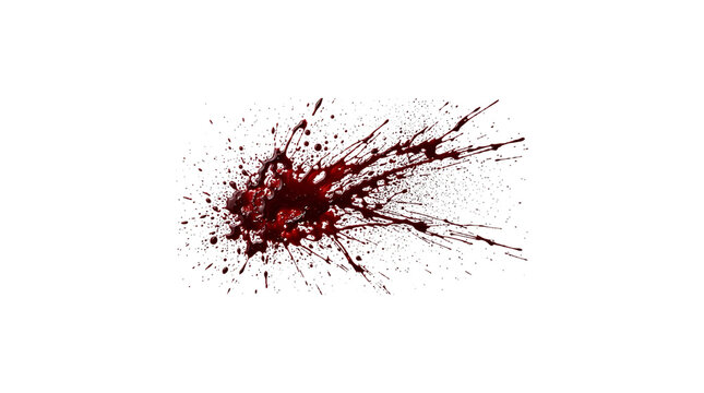 Realistic blood splatter graphic element for horror or crime scenes isolated on transparent background