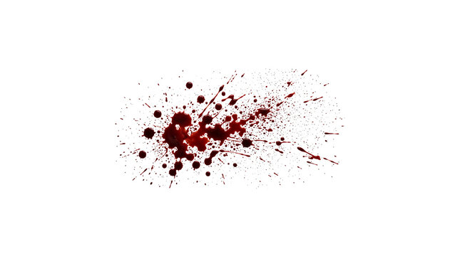 Realistic blood splatter effect with various sizes and shapes isolated on transparent background