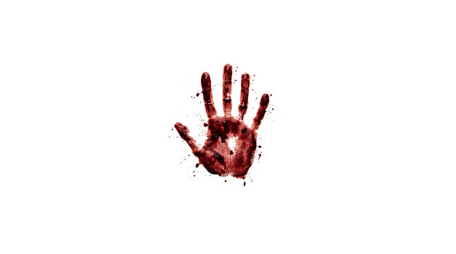 Realistic bloody handprint isolated on transparent background for halloween or crime scene investigations
