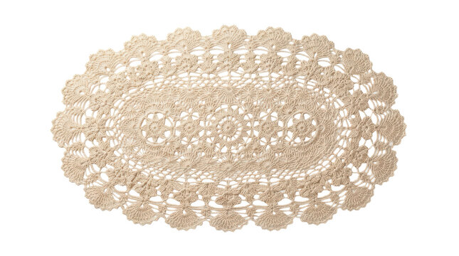 Oval beige crochet lace table runner mockup on a transparent background