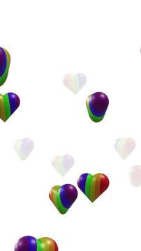Animation of rainbow hearts moving on white background