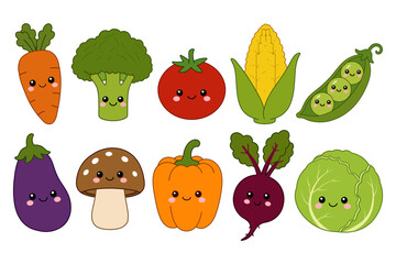 Fototapeta premium Set of cute cartoon vegetables with happy faces