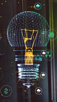 Animation of light bulb and data processing with connections over computer servers