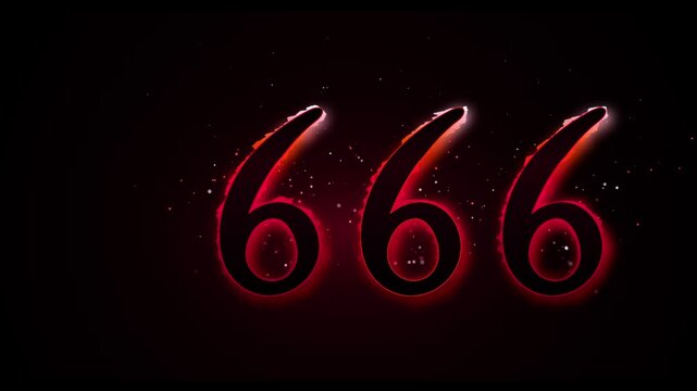 Red glowing 666 number flickering with sparks on black background