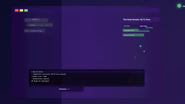 Modern Code Editor Interface Showing Programming and Test Suite Results