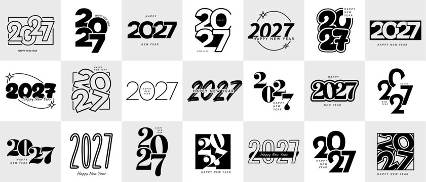 Modern Minimalist 2027 Happy New Year Logo Set