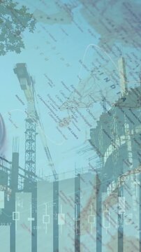 Animation of a compass with a graph moving over a construction site