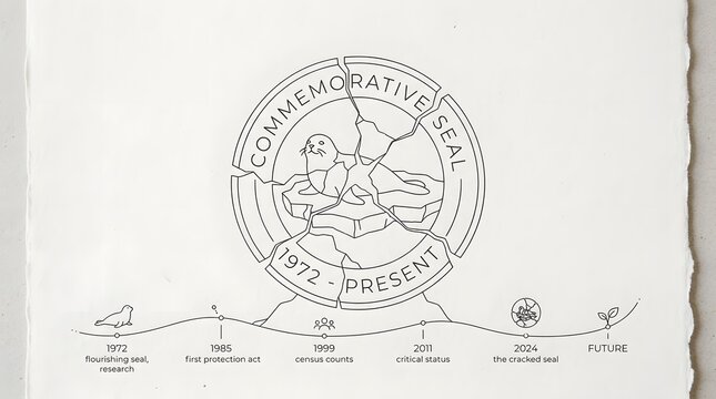 Illustration of a Cracked Commemorative Seal with Timeline Milestones From 1972 to Future